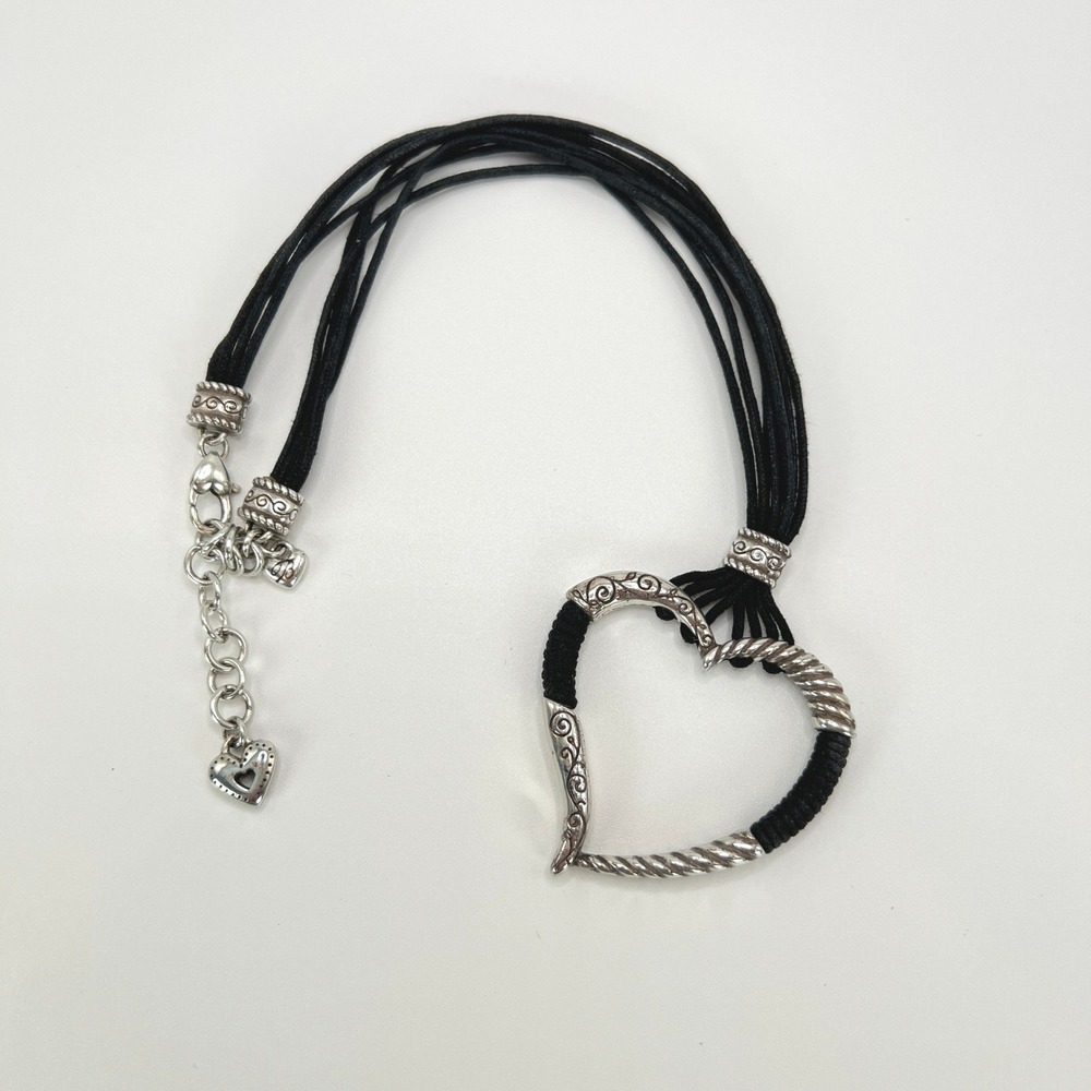 Brighton Heritage Heart Corded Necklace Black Silver Plated Multi Strand - Picture 5 of 11